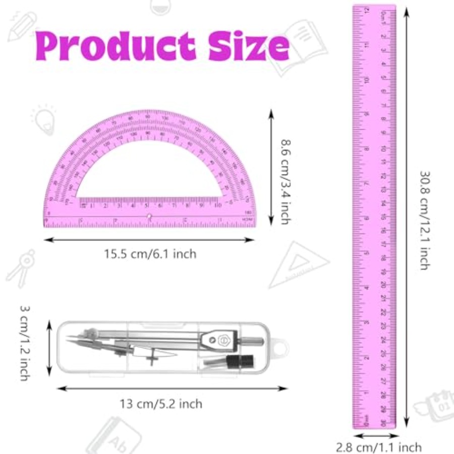 3 Pcs Plastic Ruler 6 Inch Pro – обзор и цена Compass Geometry Set